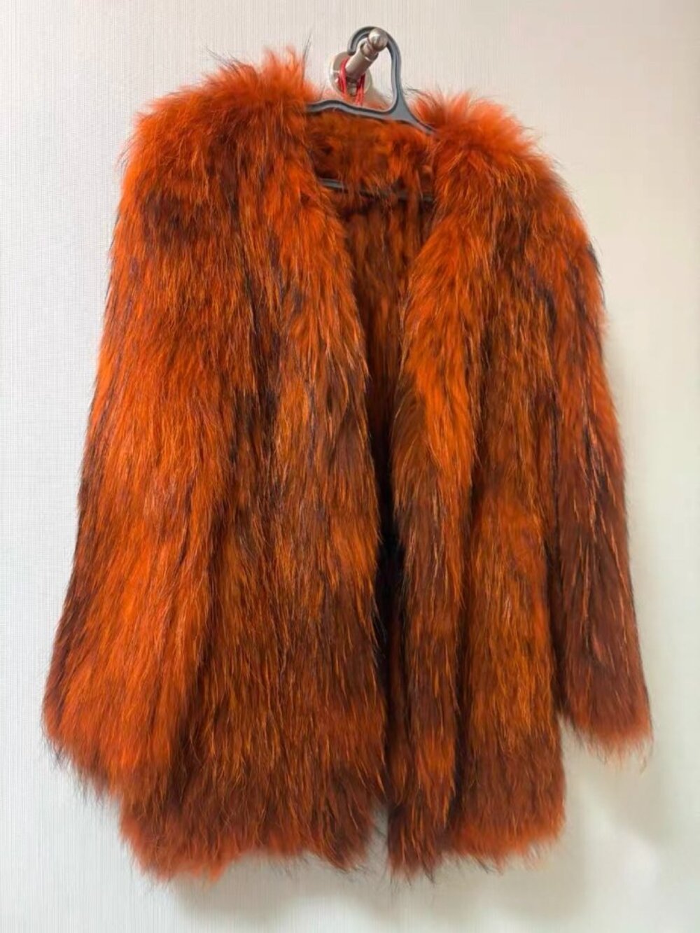 Orange Double-Sided Knitted Fox Fur Coat – Size M